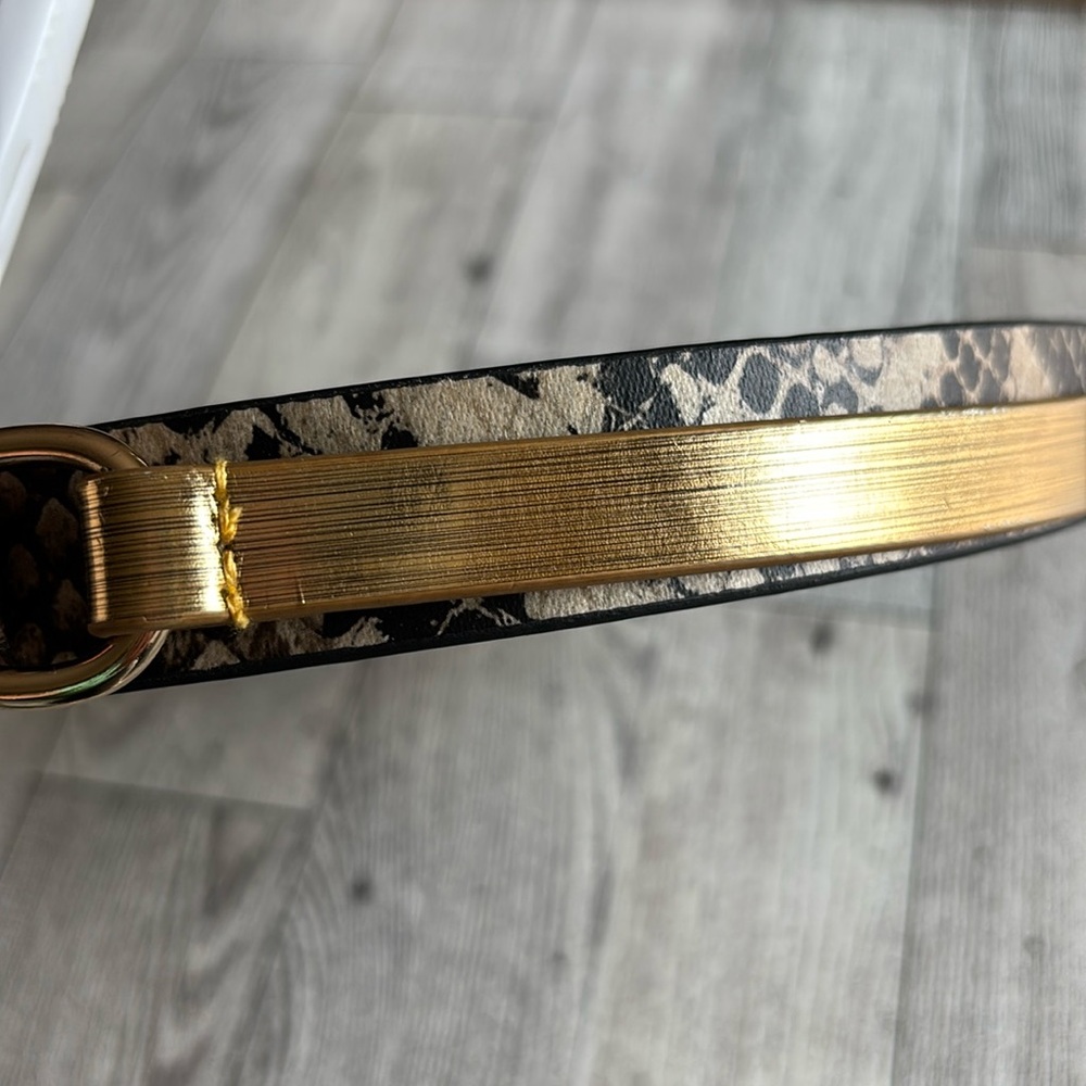 H&M black & gold faux leather Snake Belt size small long